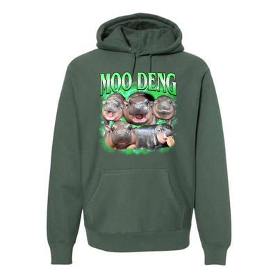 Green Moo Deng Meme Hippo Premium Hoodie