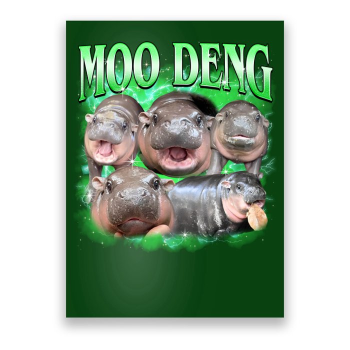 Green Moo Deng Meme Hippo Poster