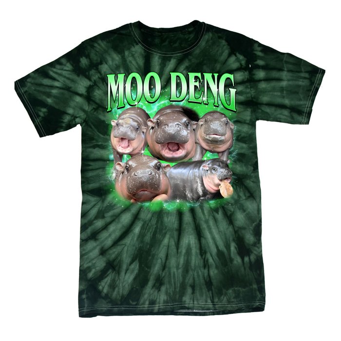 Green Moo Deng Meme Hippo Tie-Dye T-Shirt