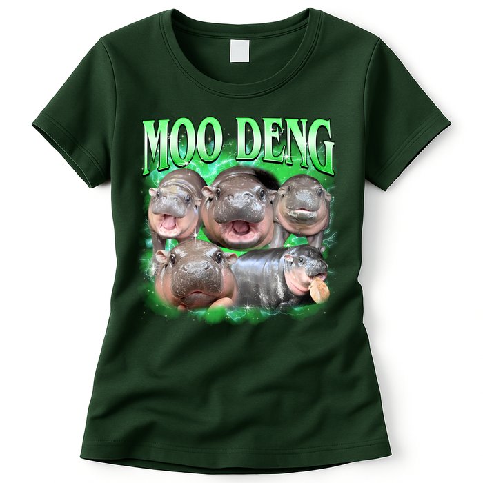 Green Moo Deng Meme Hippo Womens T-Shirt