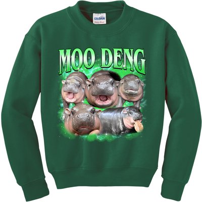 Green Moo Deng Meme Hippo Kids Sweatshirt