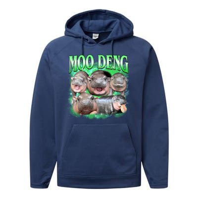 Green Moo Deng Meme Hippo Performance Fleece Hoodie