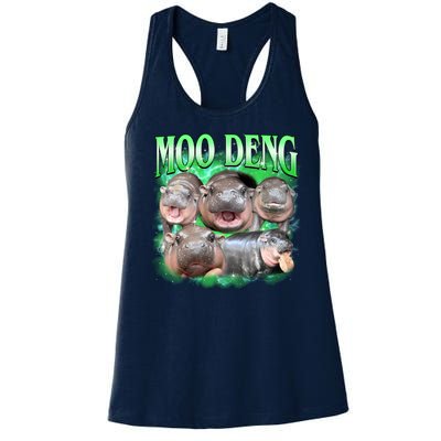 Green Moo Deng Meme Hippo Women's Racerback Tank