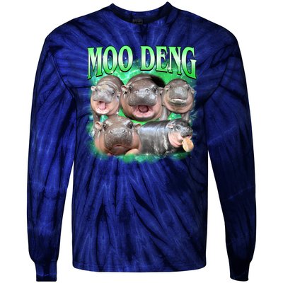 Green Moo Deng Meme Hippo Tie-Dye Long Sleeve Shirt