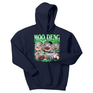 Green Moo Deng Meme Hippo Kids Hoodie