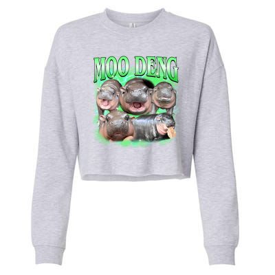 Green Moo Deng Meme Hippo Cropped Pullover Crew