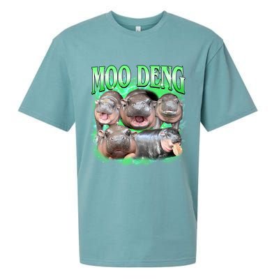 Green Moo Deng Meme Hippo Sueded Cloud Jersey T-Shirt