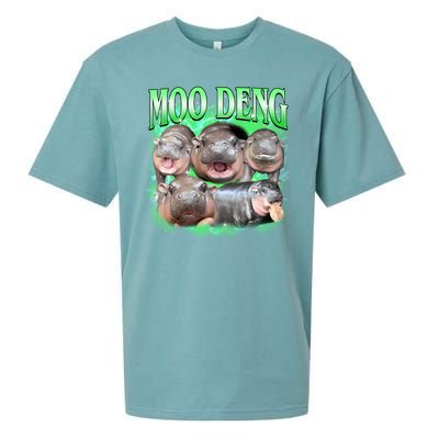 Green Moo Deng Meme Hippo Sueded Cloud Jersey T-Shirt