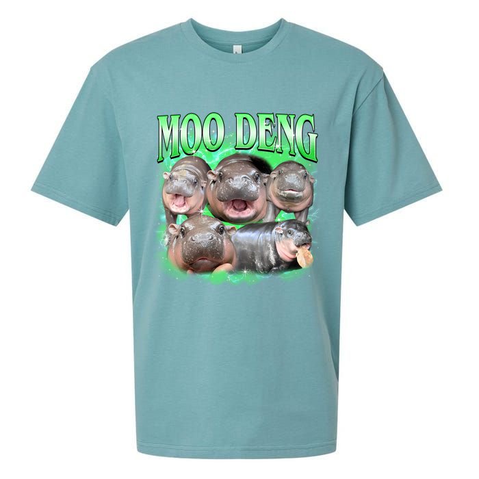 Green Moo Deng Meme Hippo Sueded Cloud Jersey T-Shirt