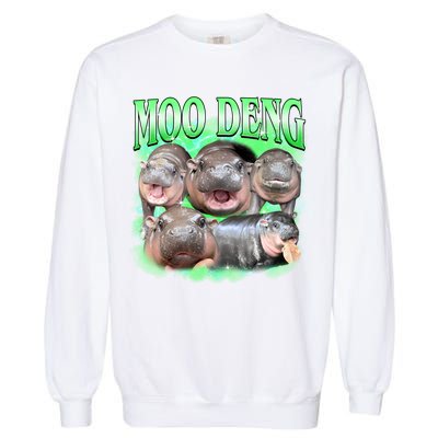 Green Moo Deng Meme Hippo Garment-Dyed Sweatshirt
