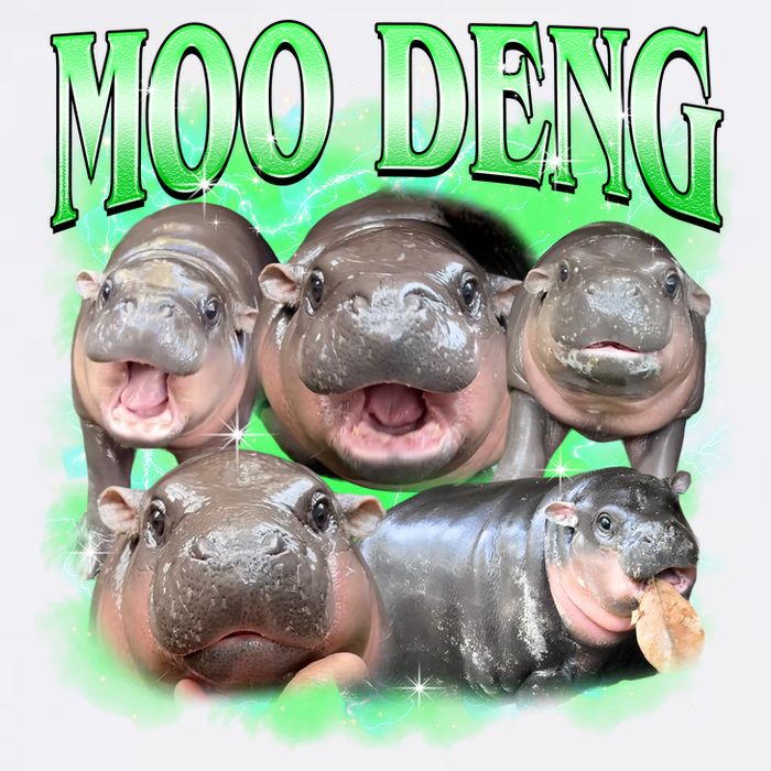 Green Moo Deng Meme Hippo Garment-Dyed Sweatshirt
