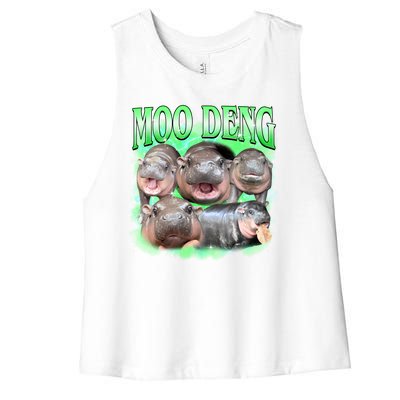 Green Moo Deng Meme Hippo Women's Racerback Cropped Tank