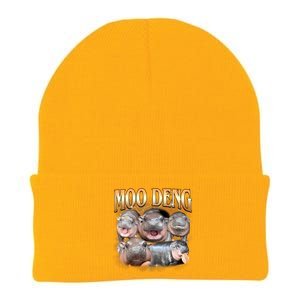 Gold Moo Deng Meme Hippo Funny Knit Cap Winter Beanie