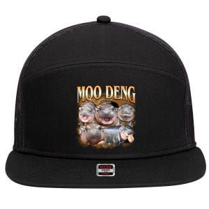 Gold Moo Deng Meme Hippo Funny 7 Panel Mesh Trucker Snapback Hat