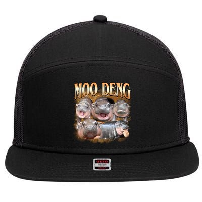 Gold Moo Deng Meme Hippo Funny 7 Panel Mesh Trucker Snapback Hat