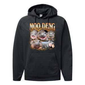 Gold Moo Deng Meme Hippo Funny Performance Fleece Hoodie