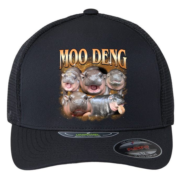 Gold Moo Deng Meme Hippo Funny Flexfit Unipanel Trucker Cap