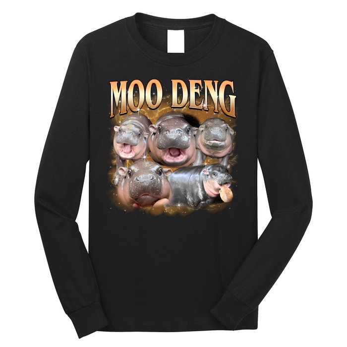 Gold Moo Deng Meme Hippo Funny Long Sleeve Shirt