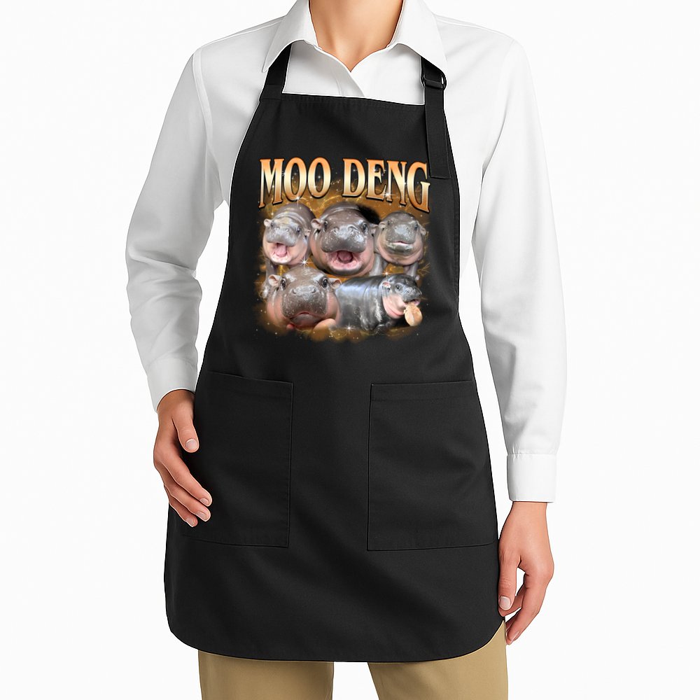 Gold Moo Deng Meme Hippo Funny Apron