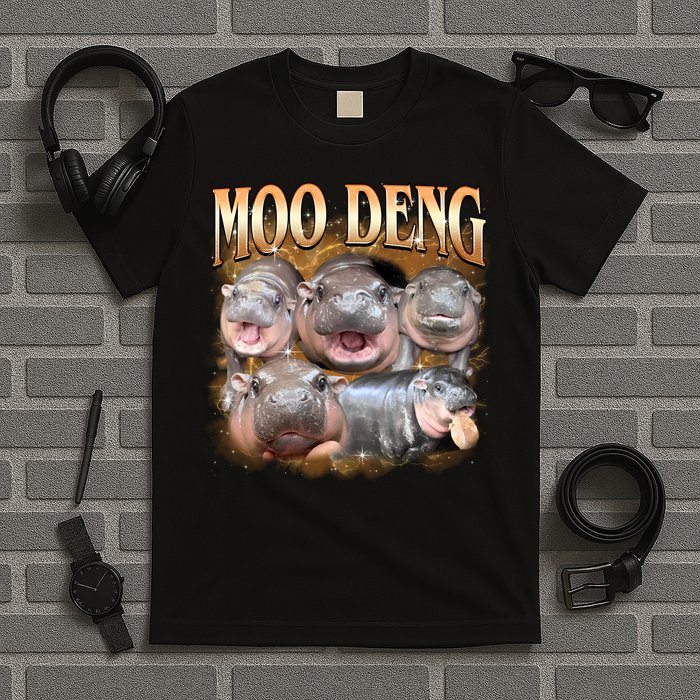 Gold Moo Deng Meme Hippo Funny T-Shirt