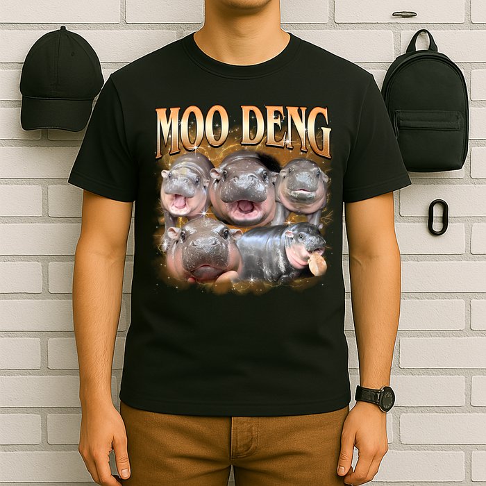 Gold Moo Deng Meme Hippo Funny T-Shirt