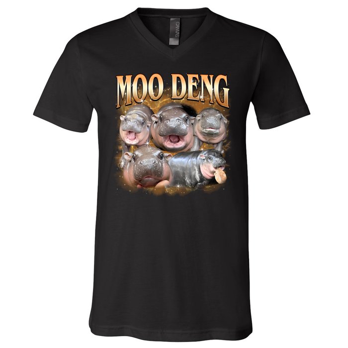 Gold Moo Deng Meme Hippo Funny V-Neck T-Shirt