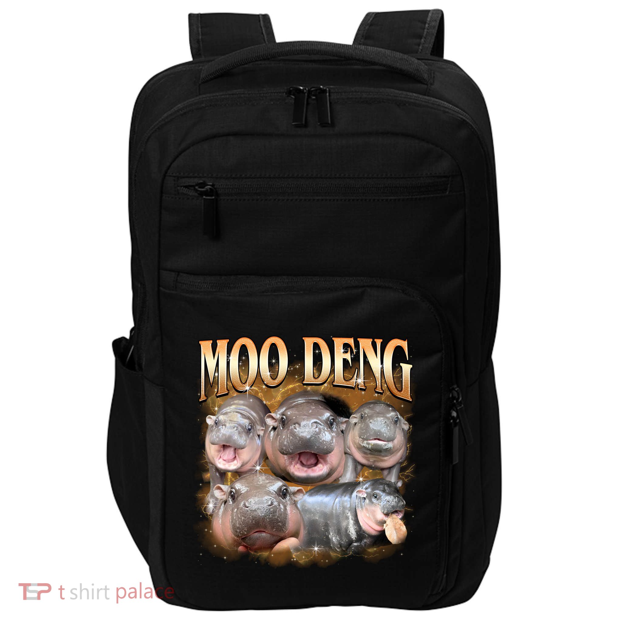 Gold Moo Deng Meme Hippo Funny Impact Tech Backpack