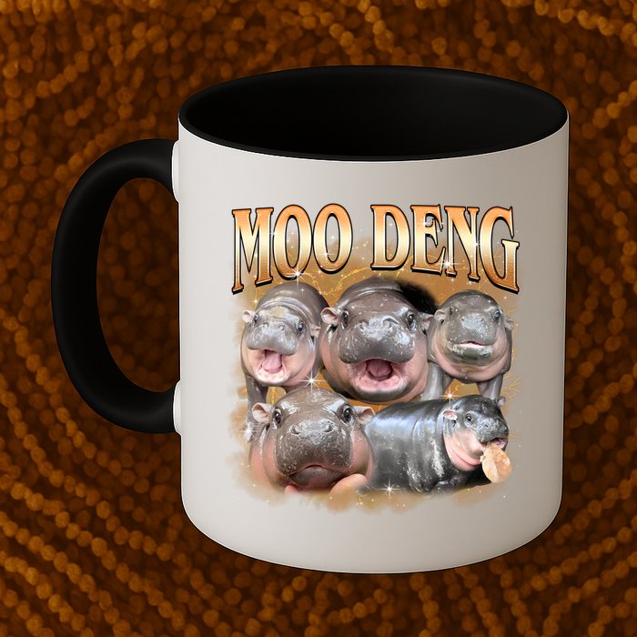 Gold Moo Deng Meme Hippo Funny Mug