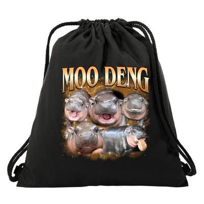 Gold Moo Deng Meme Hippo Funny Drawstring Bag