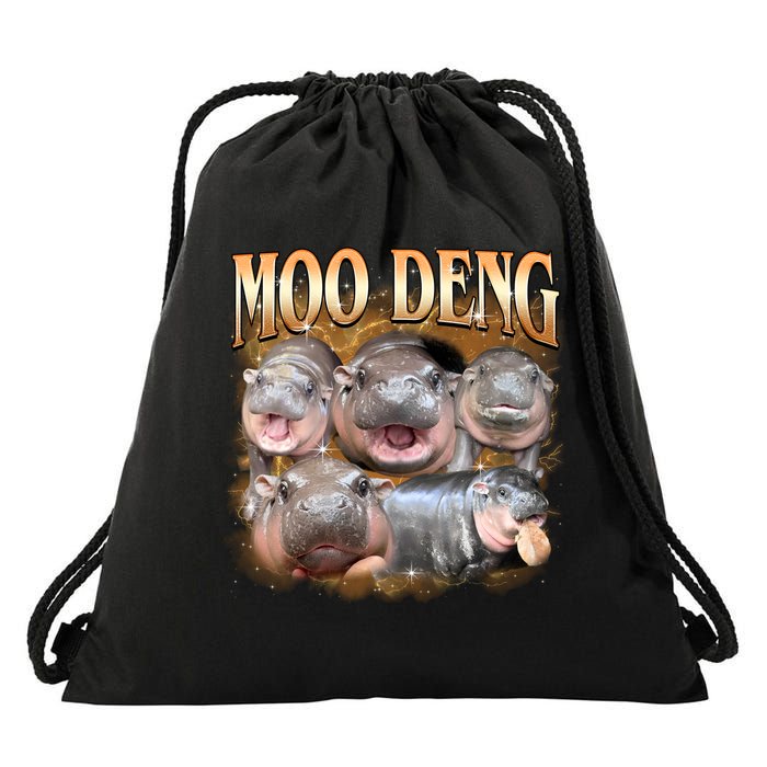 Gold Moo Deng Meme Hippo Funny Drawstring Bag