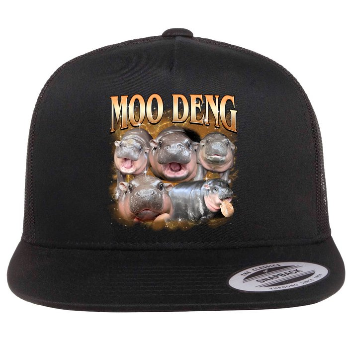 Gold Moo Deng Meme Hippo Funny Flat Bill Trucker Hat