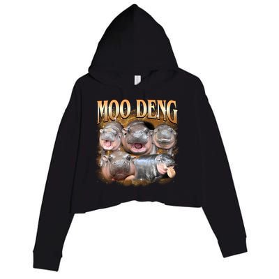 Gold Moo Deng Meme Hippo Funny Crop Fleece Hoodie
