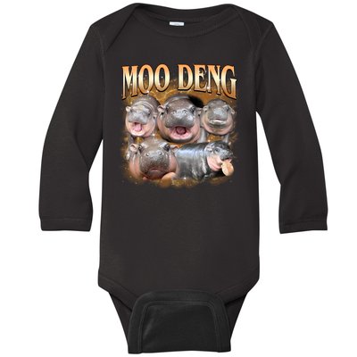 Gold Moo Deng Meme Hippo Funny Baby Long Sleeve Bodysuit