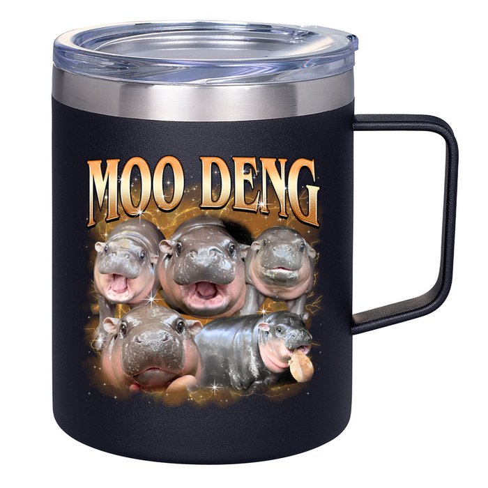 Gold Moo Deng Meme Hippo Funny 12oz Stainless Steel Coffee Mug