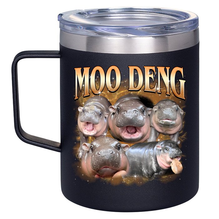 Gold Moo Deng Meme Hippo Funny 12oz Stainless Steel Coffee Mug