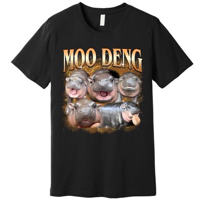 Gold Moo Deng Meme Hippo Funny Premium T-Shirt