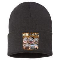 Gold Moo Deng Meme Hippo Funny Sustainable Knit Beanie