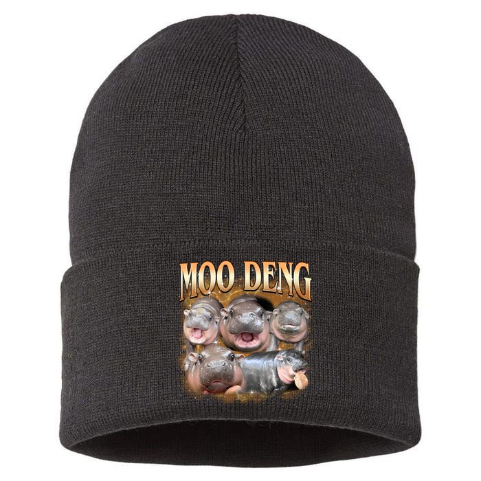 Gold Moo Deng Meme Hippo Funny Sustainable Knit Beanie