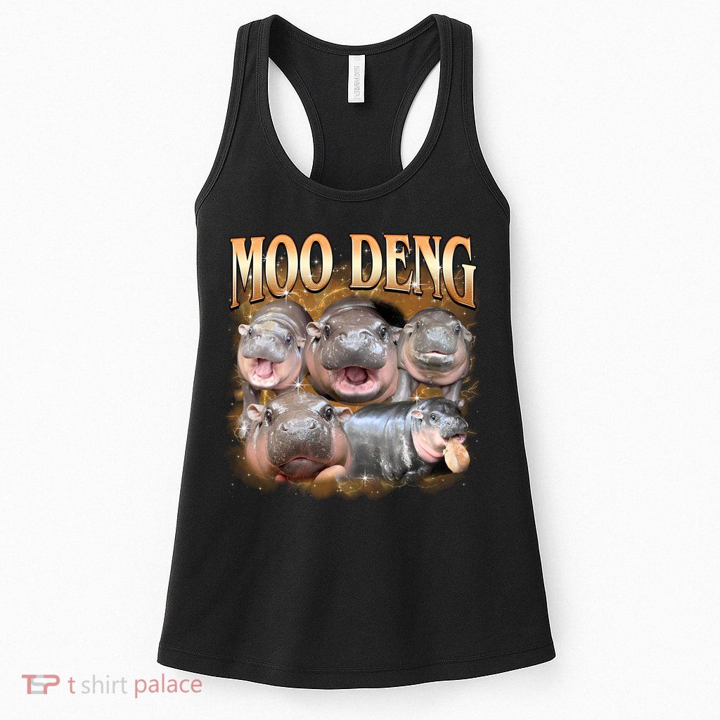 Gold Moo Deng Meme Hippo Funny Womens Tank Top