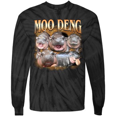 Gold Moo Deng Meme Hippo Funny Tie-Dye Long Sleeve Shirt