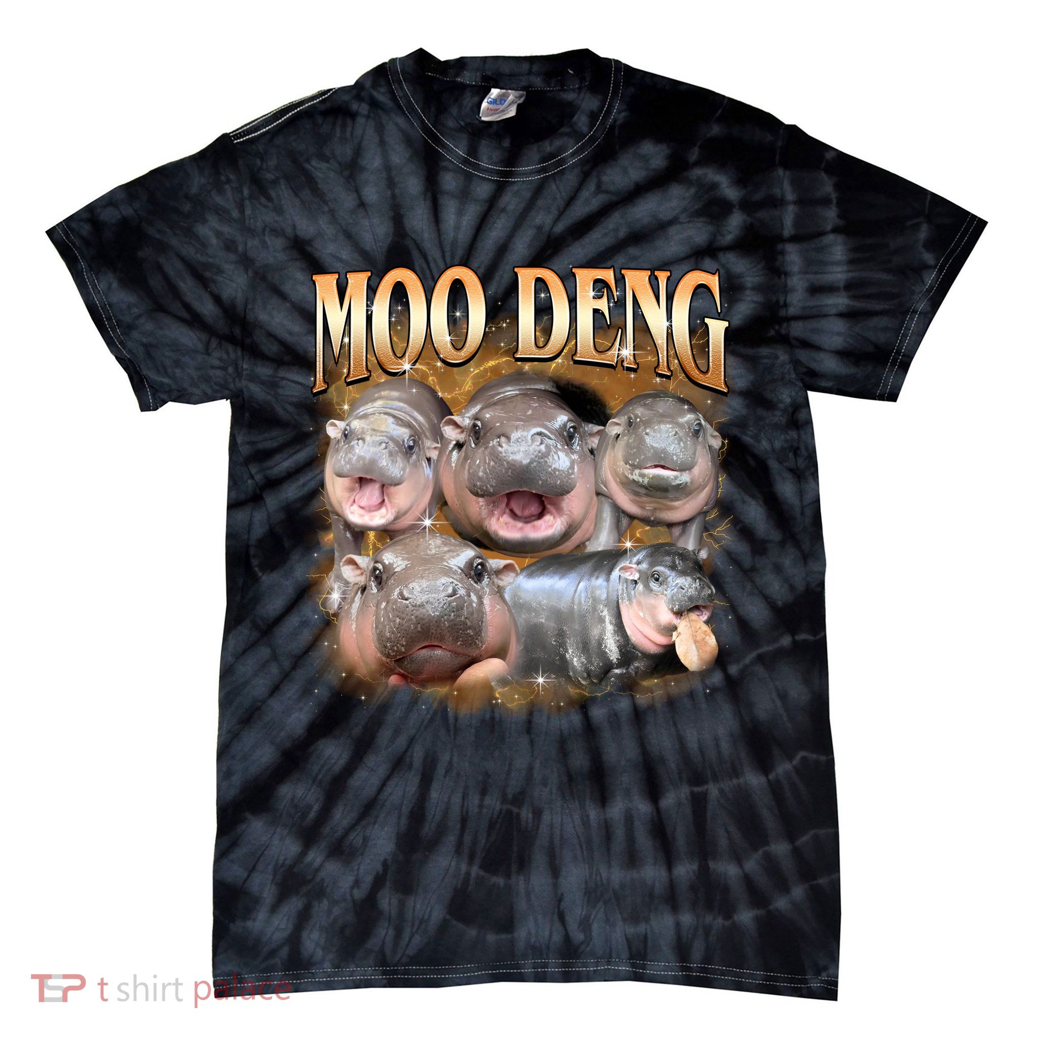 Gold Moo Deng Meme Hippo Funny Tie-Dye T-Shirt