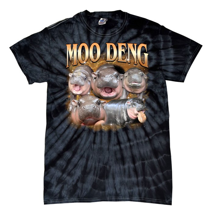 Gold Moo Deng Meme Hippo Funny Tie-Dye T-Shirt