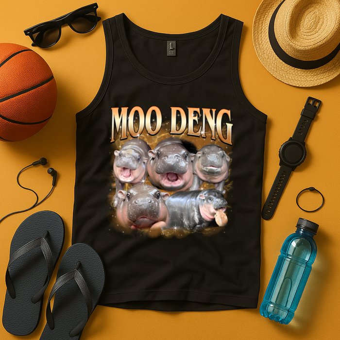 Gold Moo Deng Meme Hippo Funny Tank Top