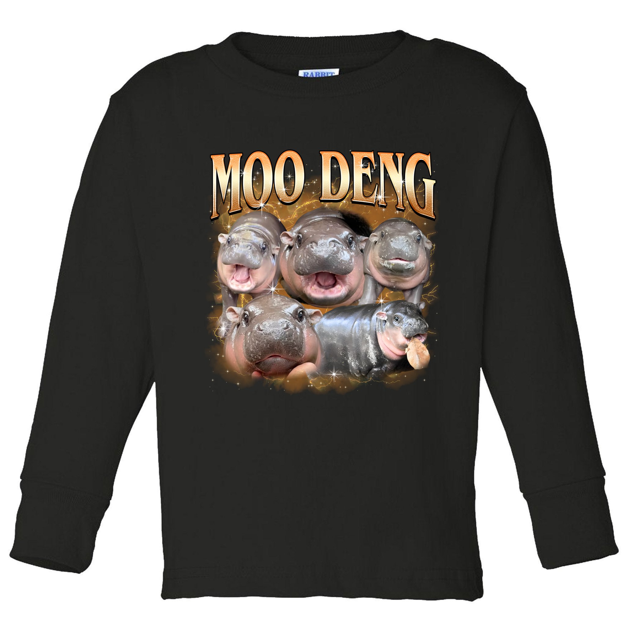 Gold Moo Deng Meme Hippo Funny Toddler Long Sleeve Shirt