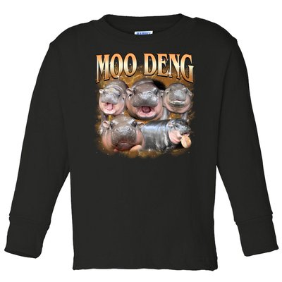 Gold Moo Deng Meme Hippo Funny Toddler Long Sleeve Shirt