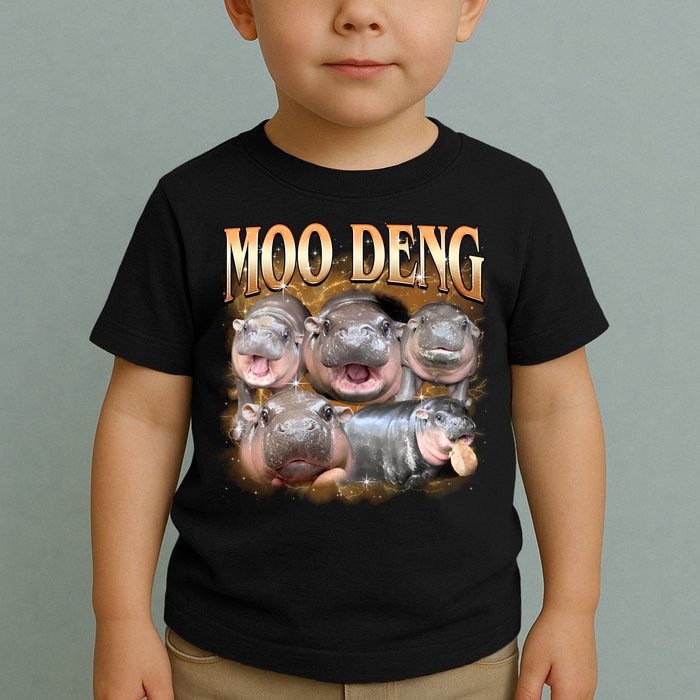 Gold Moo Deng Meme Hippo Funny Toddler T-Shirt