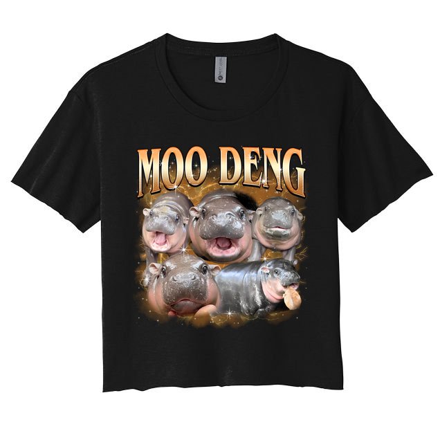 Gold Moo Deng Meme Hippo Funny Crop Top