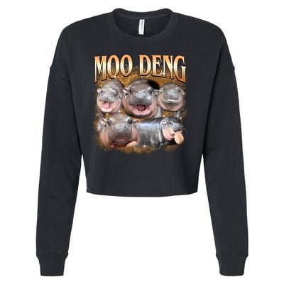 Gold Moo Deng Meme Hippo Funny Cropped Pullover Crew