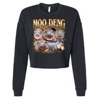 Gold Moo Deng Meme Hippo Funny Cropped Pullover Crew