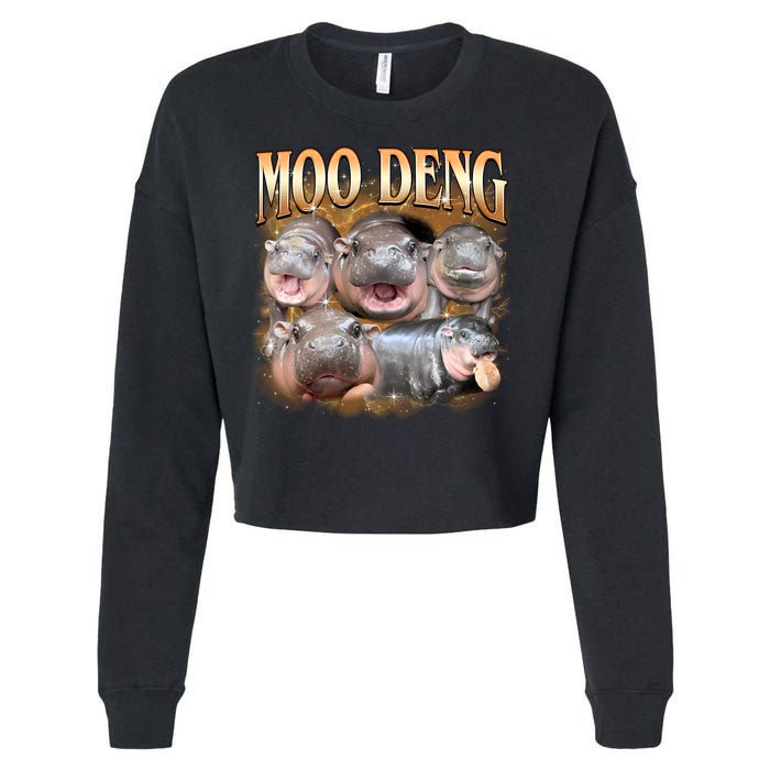 Gold Moo Deng Meme Hippo Funny Cropped Pullover Crew